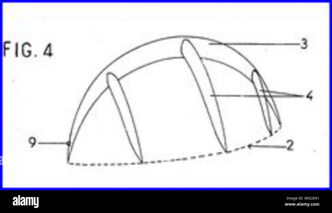 . Englisch: Bruno T., Dominique Legaignoux M. Legaignoux in Ihr Patent zeigen LEI und aufgeblasen struts. Flügel für Seitenwind kite-Zwecke verwendet, dominant Kiteboarding und Kitesurfen, aber andere verwendet auch. 30 Juni 2013, 16:45:27. Bruno T., Dominique Legaignoux M. Legaignoux 623 US 4708078 Abb. 1 Stockfoto