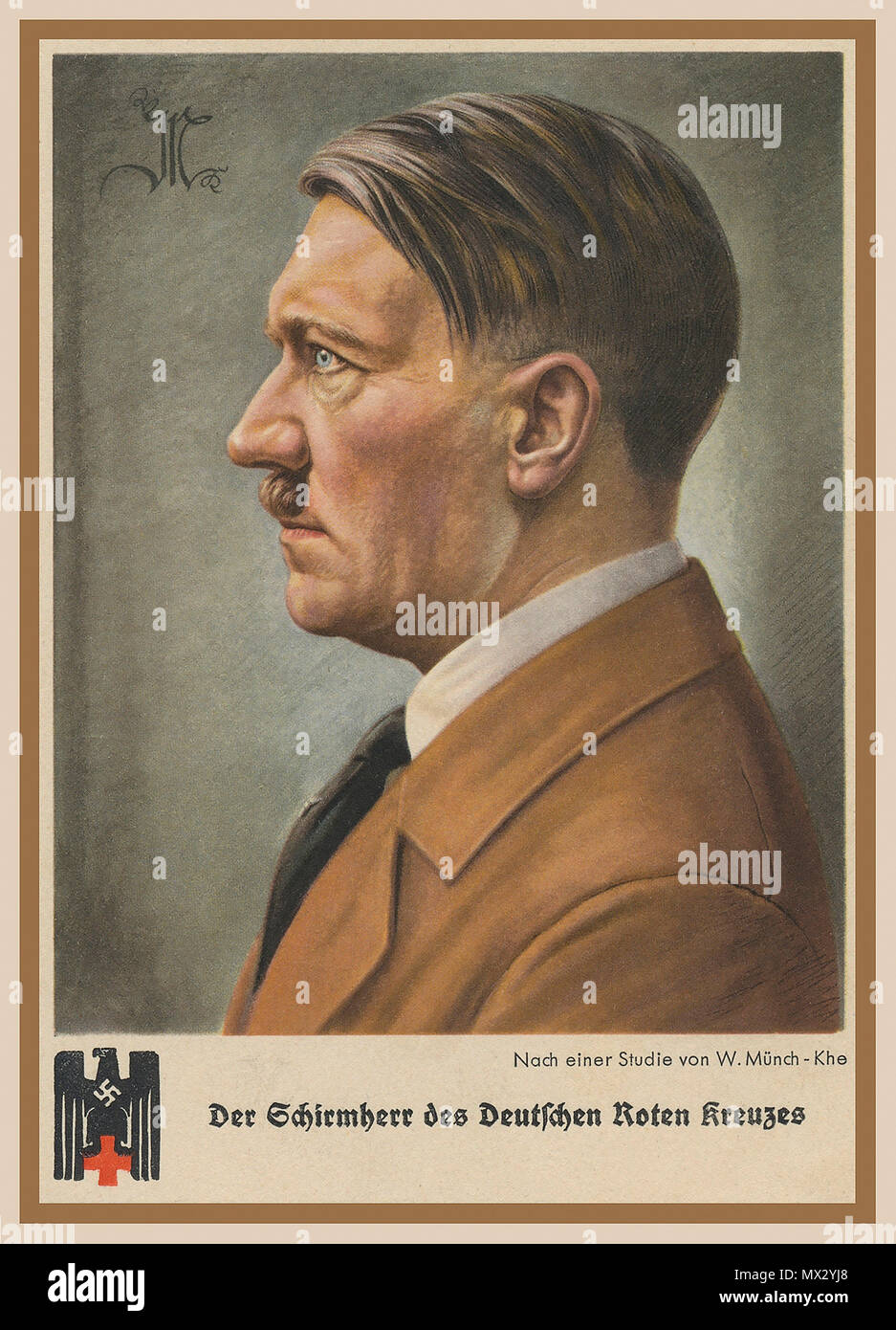 Jahrgang 1940 des nationalsozialistischen Deutschland Propaganda Postkarte mit Adolf Hitler portrait" der Schirmherr des Roten Kreuzes' mit Deutschen Adler Hakenkreuz und Rotes Kreuz Emblem Stockfoto
