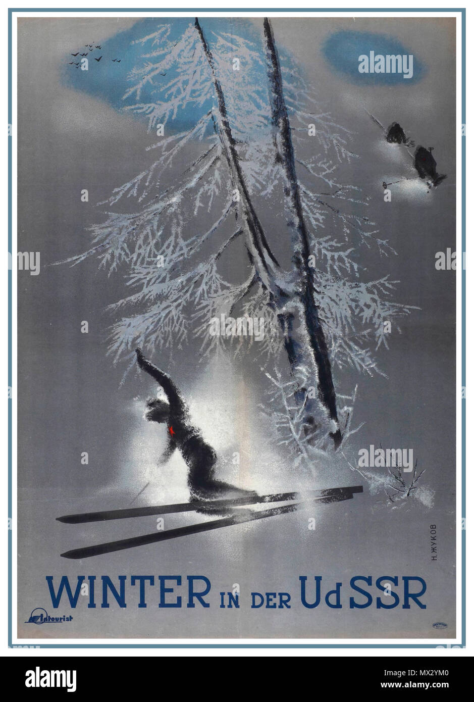 Vintage Poster 1930 UDSSR Sowjetischen 'Winter in der UDSSR' 1935 von N. Schukow für Staatliche Reisebüro Intourist Stockfoto