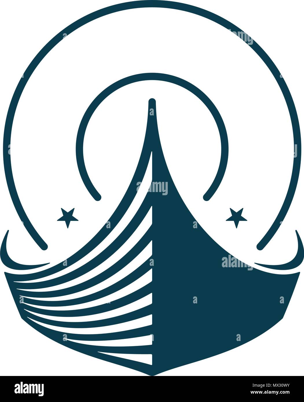 Holz- Boot auf weißem Hintergrund. Vector Illustration Logos. Stock Vektor