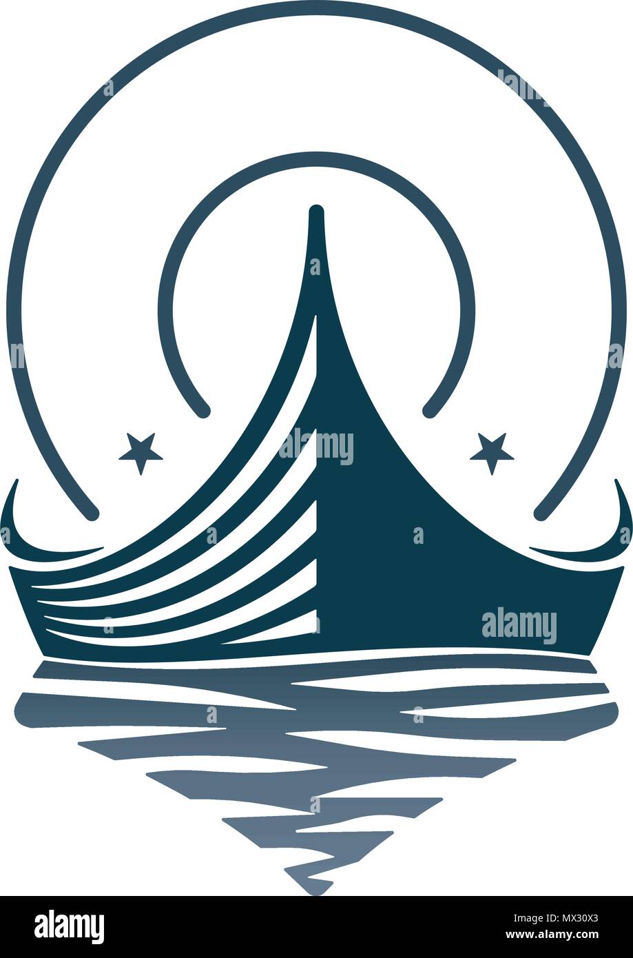 Holz- Boot und Wellen auf weißen Hintergrund. Vector Illustration Logos. Stock Vektor