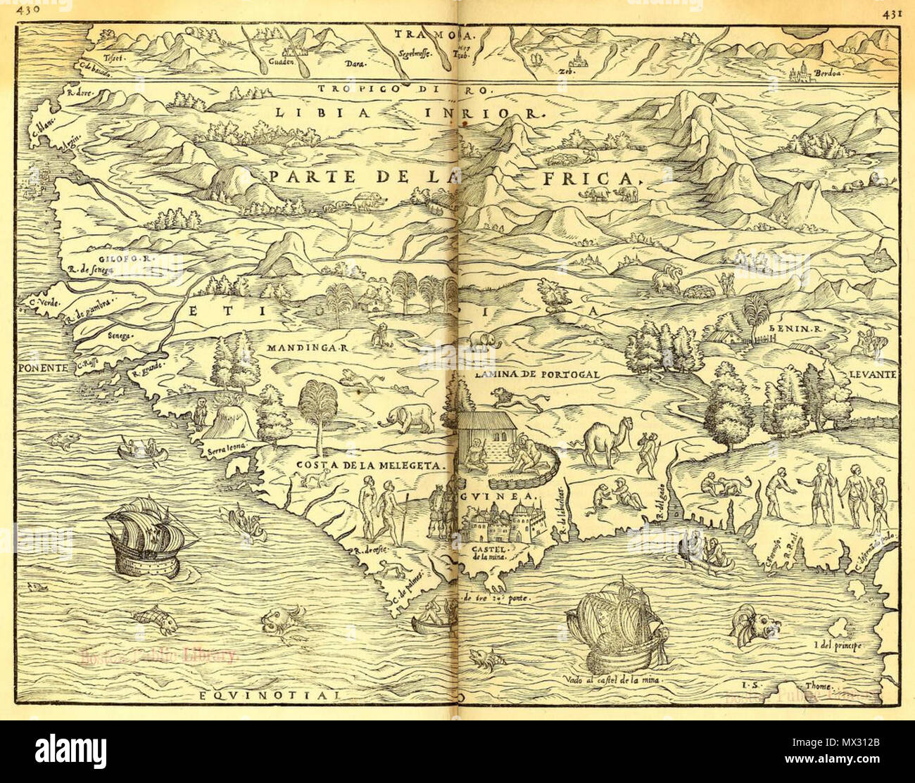 . Englisch: Karte von West Afrika in G.B. Die ramusio Delle Navigationi et Viaggi, Band 3 Español: Mapa de África occidental en el Volumen 3 de la obra Delle Navigationi et Viaggi de G.B. Ramusio. 1565. Giovanni Battista Ramusio oder Giacomo Gastaldi 5 1565 Westafrika Ramusio Delle Navigationi Vol. 3 pp Evangeliumslehren - Stockfoto