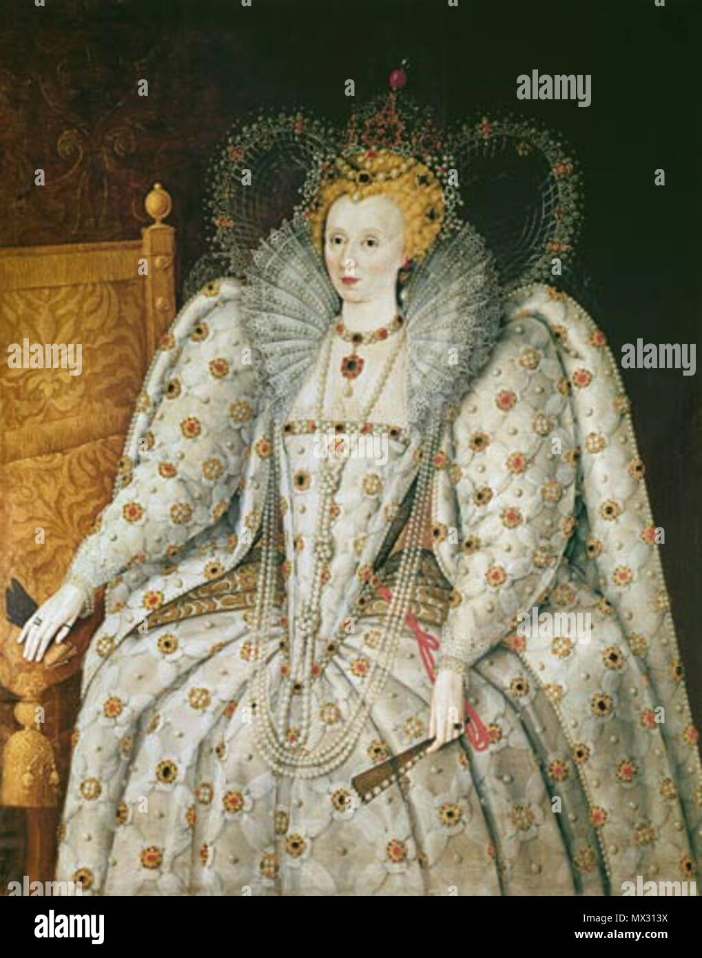 . Portrait von Elisabeth I. von England, heute im Palazzo Pitti, Florenz. Eine Variante des Ditchley portrait. ca. 1592. Unbekannter Künstler, nachdem Marcus Gheeraerts die Jüngeren, vielleicht Gheeraerts Studio 5 Elizabeth I Palazzo Pitti in Florenz Stockfoto