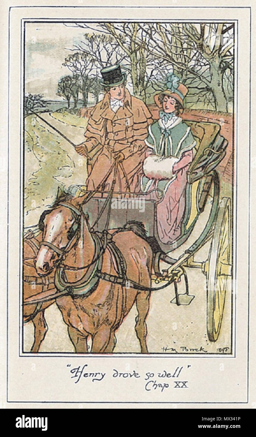 . Englisch: getönte Zeichnung von S.M. Brock für Northanger Abbey, Ch 22 (II, 7) Henry so gut fuhr Français: Christian Brock, Illustration en couleur pour Northanger Abbey, Ch 22 (II, 7) Henry Tilney conduit si Bien (contrairement à John Thorpe!). 1898. H. M. Brock (der Bruder von C. E. Brock) 15 2 Northanger Abbey-04 Stockfoto