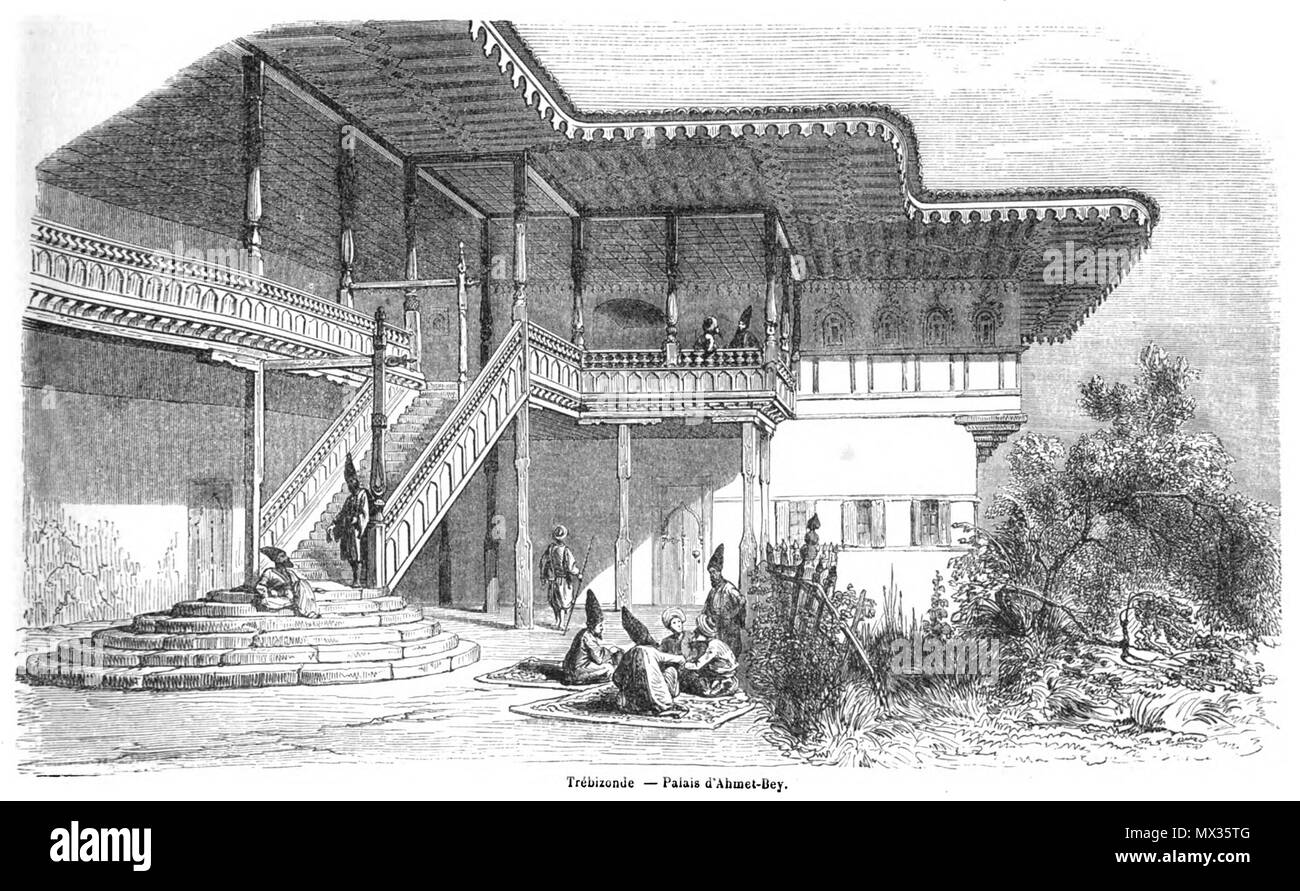 . Deutsch: "Trebizonde-Palace d'Ahmet-Bey' von L'Illustration Magazine 1849, Nr. 331. (Trabzon, Türkei). 15 Juni 2014, 16:27:58. M. Adalbert de Beaumont 464 Palace von Ahmet Bey Trapezunt Stockfoto