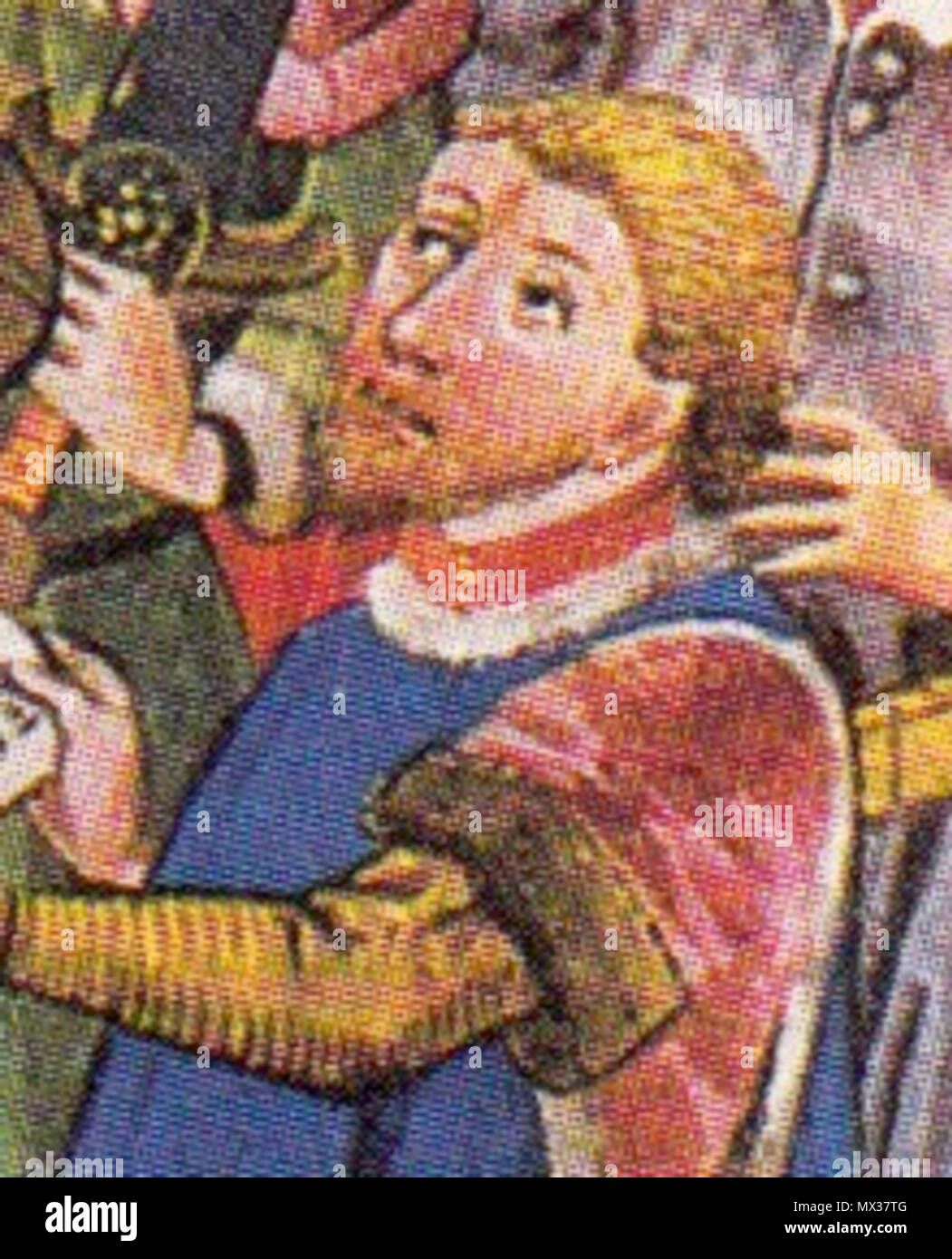 . English: Albrechts von Sachsen-Wittenberg wird 1369 durch Kaiser Karl IV. mit dem Fürstentum Lüneburg belehnt. Ausschnitt einer Darstellung in der Lüneburger Sachsenspiegelhandschrift aus dem Jahr 1442. 13 Oktober 2013, 14:02:39. Peter Veddeler 33 Albrechtvonsachsenwittenberg Stockfoto