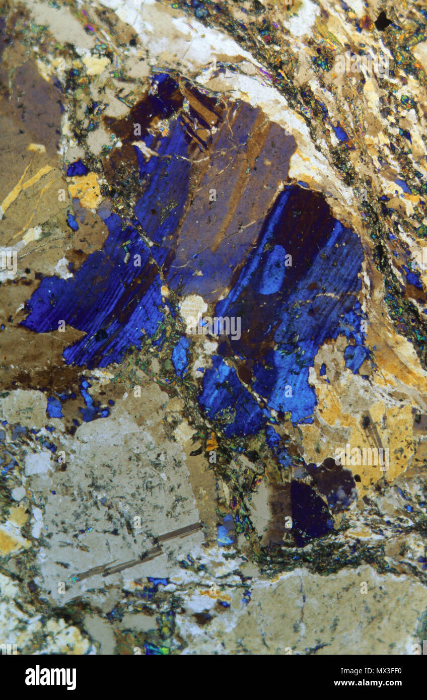 Gneis rock. Metamorphe Gesteine. Der Costa Brava Gerona Spanien. Petrographische Mikroskop Stockfoto