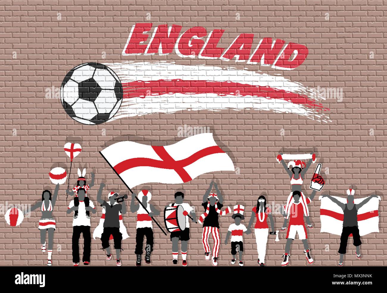 Englische Fußball-Fans mit England Flagge Farben vor Fußball Graffiti. Alle  Objekte werden in verschiedenen Schichten und der Text Arten d  Stock-Vektorgrafik - Alamy