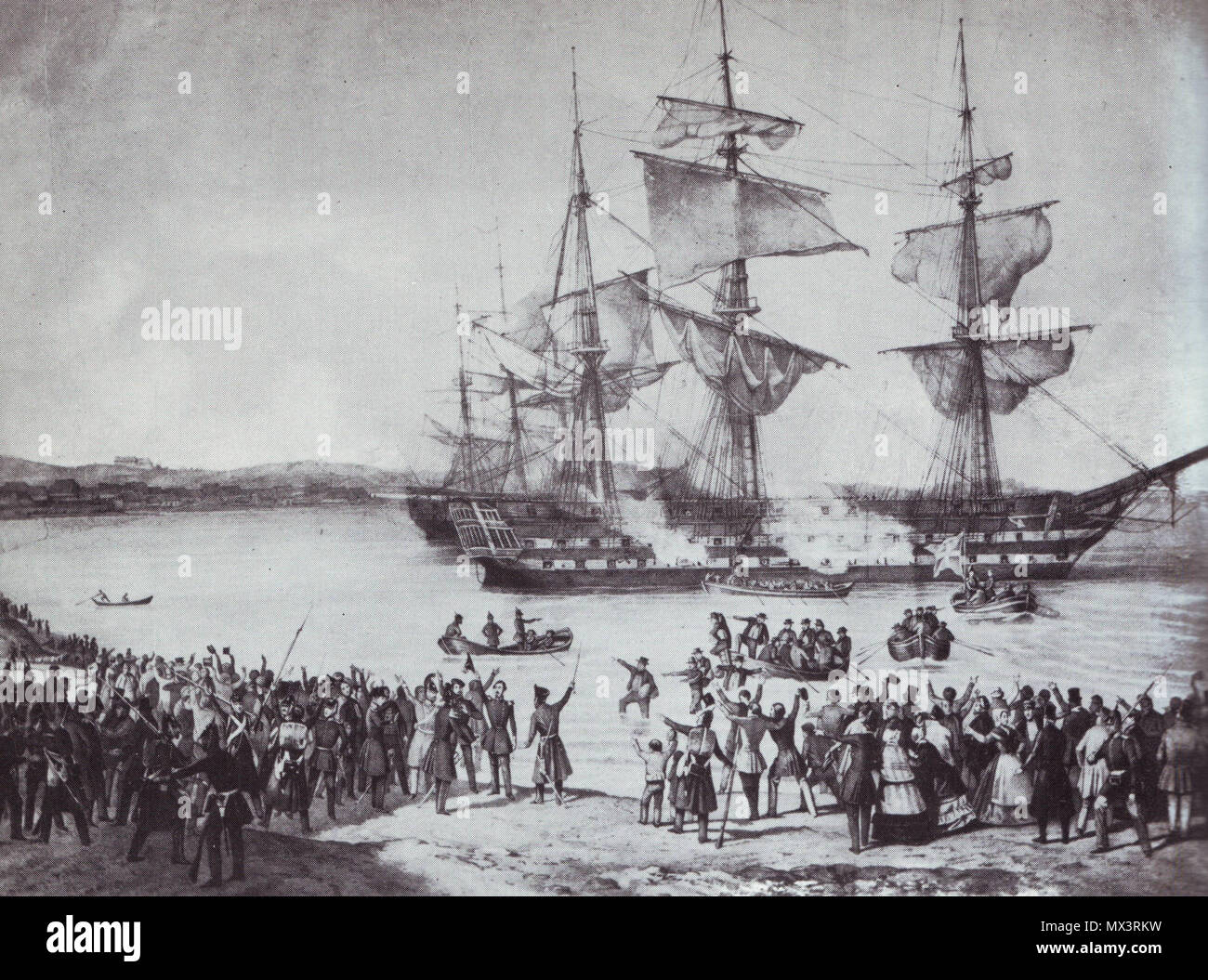 17 5 April 1849 SH-Strandbatterien Eckernförde Stockfoto