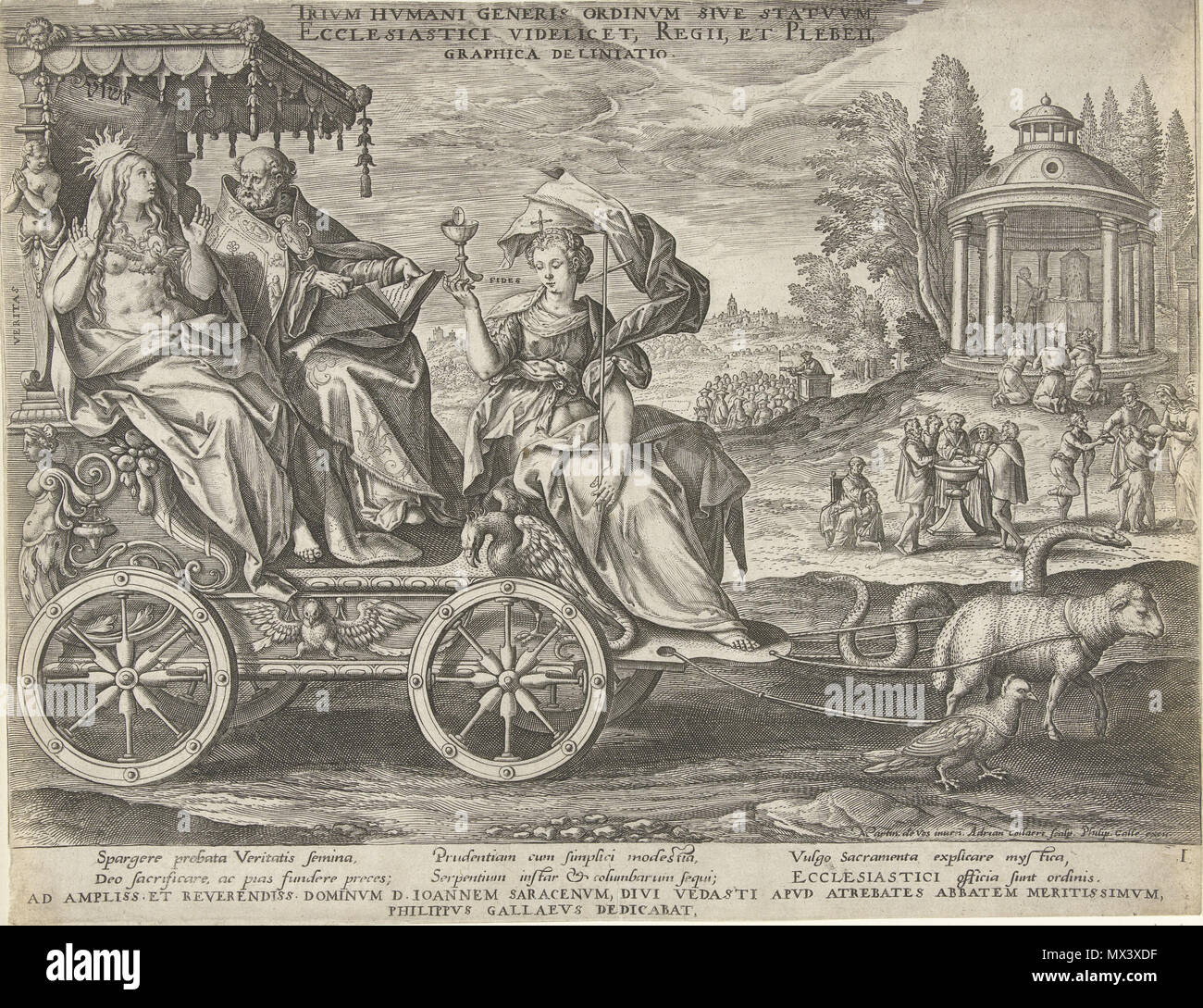 . Englisch: Allegorie der erste Estate, gestochen von Adriaen Collaert nach Maarten de Vos und von Philip Galle veröffentlicht; Jean Sarrazin gewidmet. Vor 1589. Maerten de Vos (1532 - 1603) Alternative Namen Maarten de VOS, Marten de Vos Beschreibung flämischen Maler und Zeichner Geburtsdatum / Tod 1532 vom 4. Dezember 1603 Ort der Geburt / Todes Antwerpen Antwerpen Arbeiten Zeitraum zwischen ca. 1550 und ca. 1603 Arbeitsort Rom (ca. 1550-1558), Antwerpen (1558-1603) Kontrolle: Q 555022 VIAF: 88877213 ISNI: 0000 0001 2102 9361 ULAN: 500029816 LCCN: n 81032181 WGA: VOS, Marten de Stockfoto