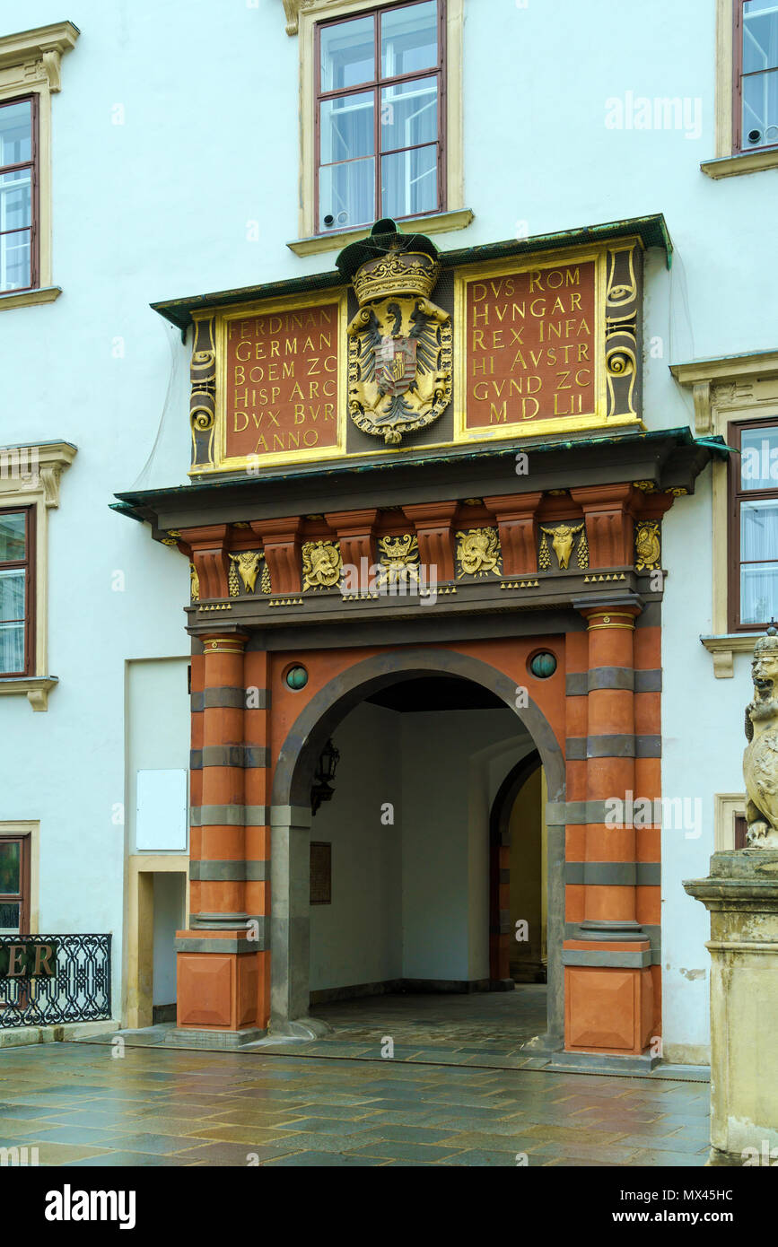 Die Schweizer Tor (Schweizertor) (15 C), original Main Gate im ältesten Teil der Hofburg, Wien, Österreich Stockfoto