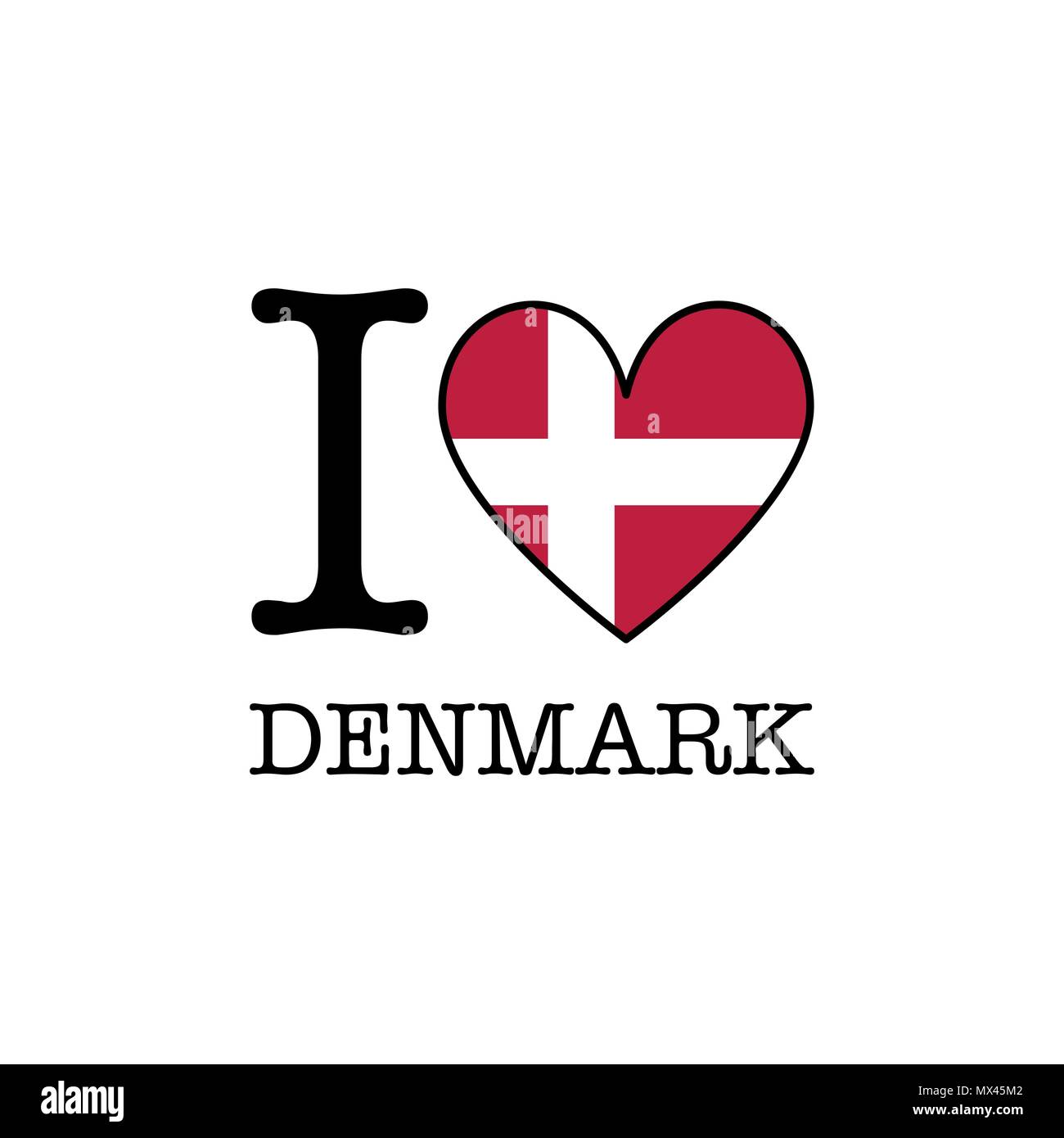 Ich liebe Dänemark. Herzform nationalen Flagge Symbol Stock Vektor