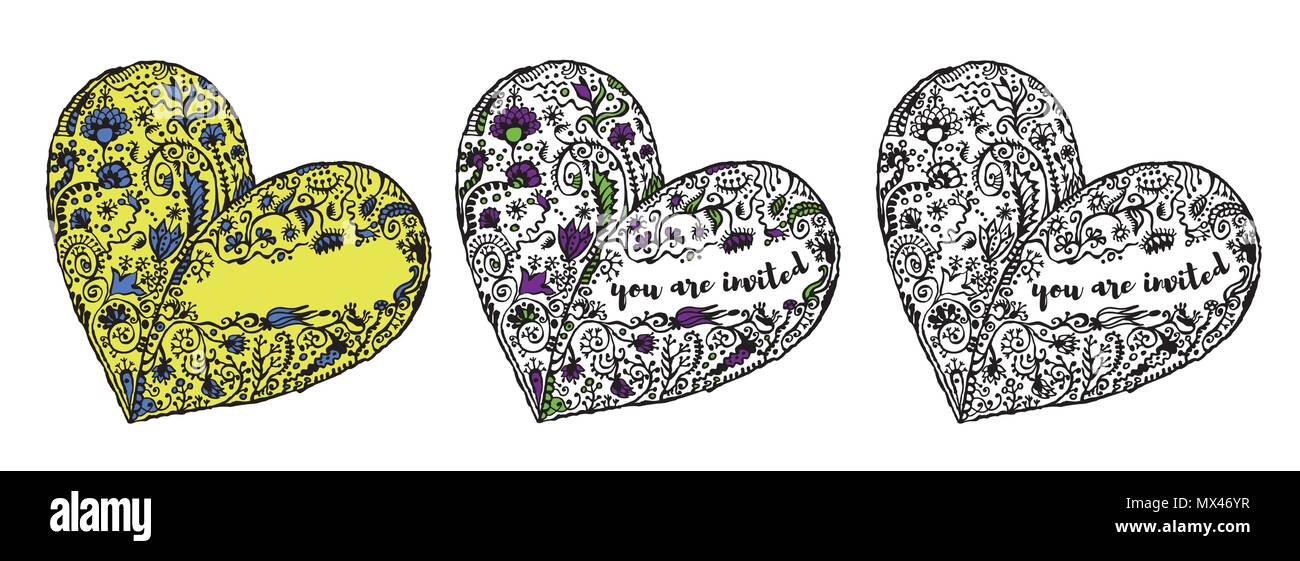 Satz von zentangle Hand gezeichnet doodle Herz. Stock Vektor