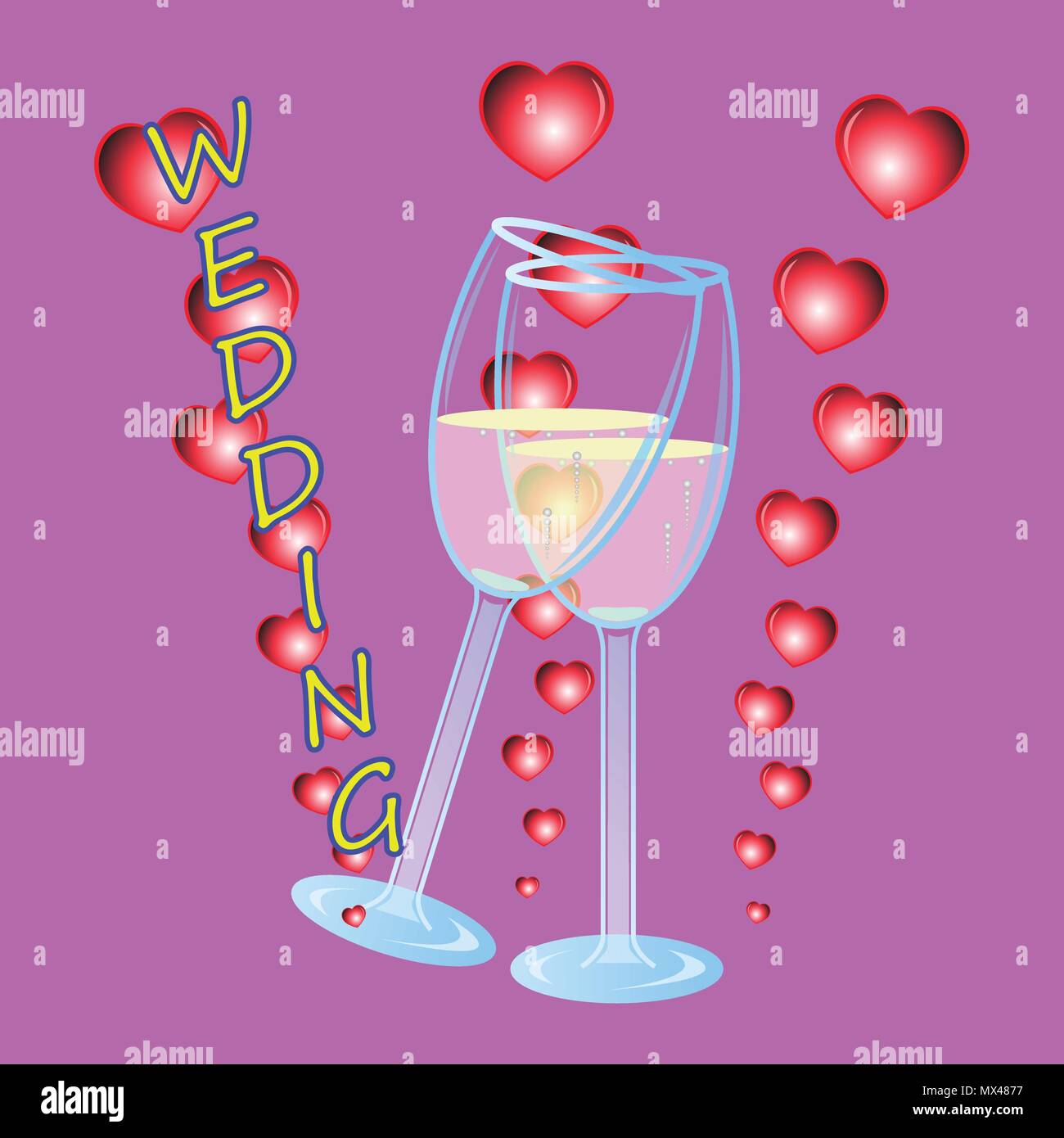 Hochzeit Weinglas Grußkarte Vector Illustration Stock Vektor