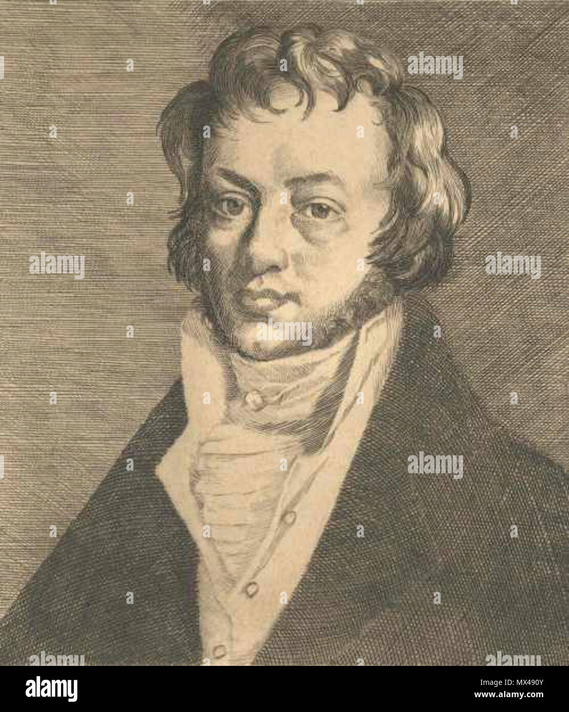 . Englisch: André Marie Ampère (französische Physiker). Français: André Marie Ampère (physicien Français). . Radierung von F Tonnelat der französische Physiker und Mathematiker Andre-Marie Ampère (1775-1836). Hans Christian Oersted (1777-1851) Entdeckung, dass ein elektrischer Strom erzeugt ein Magnetfeld angeregt Ampere Strom und Elektrodynamik zu untersuchen. Sein wichtigster Beitrag war die mathematische Formulierung der Magnetismus, als Gesetz das Ampere, die er im Jahre 1827 bekannt. Die SI (internationaler Standard wissenschaftlichen Einheiten) Einheit der elektrischen Stromstärke benannt wurde Stockfoto