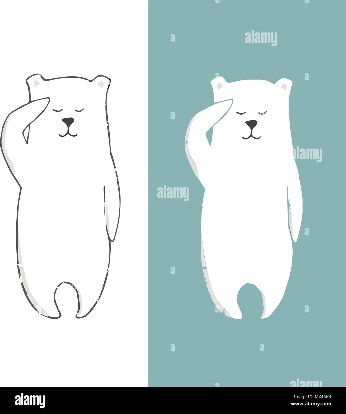 Polar Bear clip art Farbe Textur Charakter zeichnen Abbildung element Eisberg Meer Ozean leben Tierwelt lustiges Gesicht lächeln winter Hände auf weißen backgr Stock Vektor