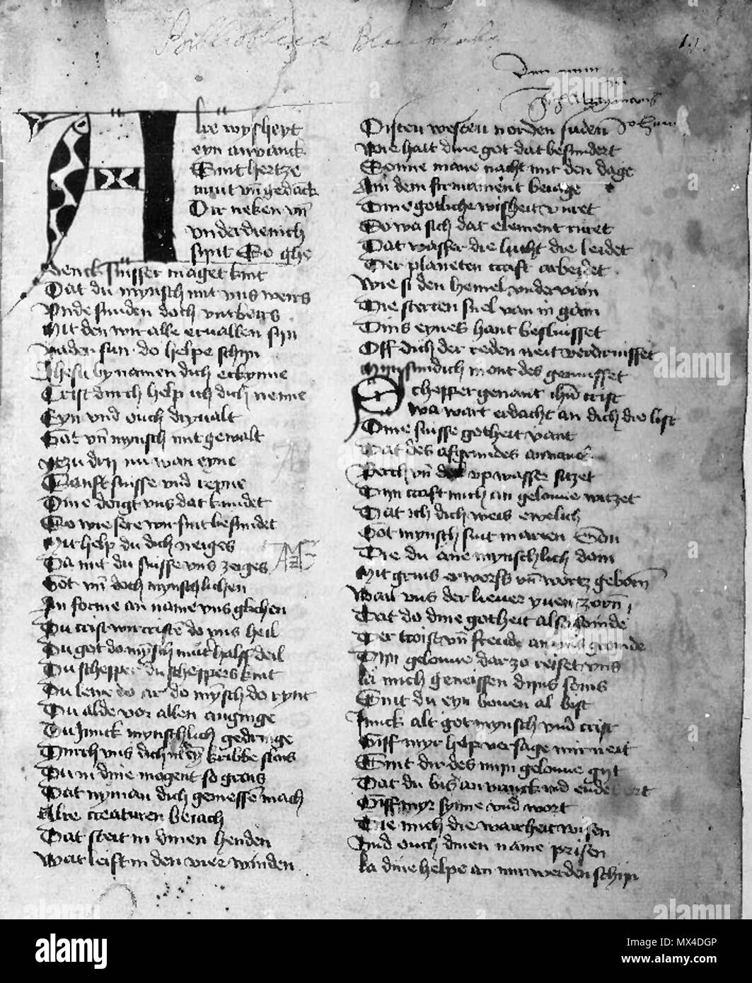 . Köln, Hist. Archiv der Stadt, am Besten. 7010 (W) 355, Bl. 1 r --Location Overview Ulrichs von dem Türlin aus der Schlossbibliothek Blankenheim. zwischen ca. 1460 und ca. 1467. Ulrich von dem Türlin 54 Location Overview Blankenheim Stockfoto