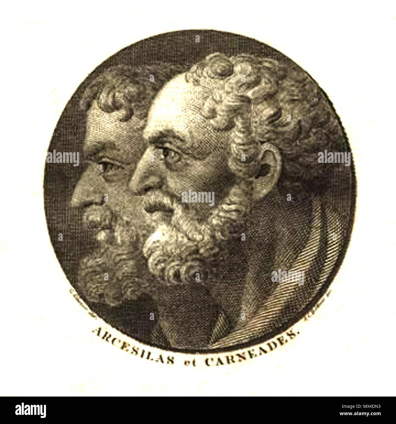 . Englisch: griechischen Philosophen und Carneades Arcesilaus, von der Titelseite des Cicero Academica, von Johann August Goerenz, 1810 bearbeitet werden. 11 September 2010, 20:17 (UTC). Cicero Academica 1810 Title page.jpg: Marcus Tullius Cicero abgeleitete Arbeit: Singinglemon (Talk) 55 Arcesilaus und Carneades Stockfoto