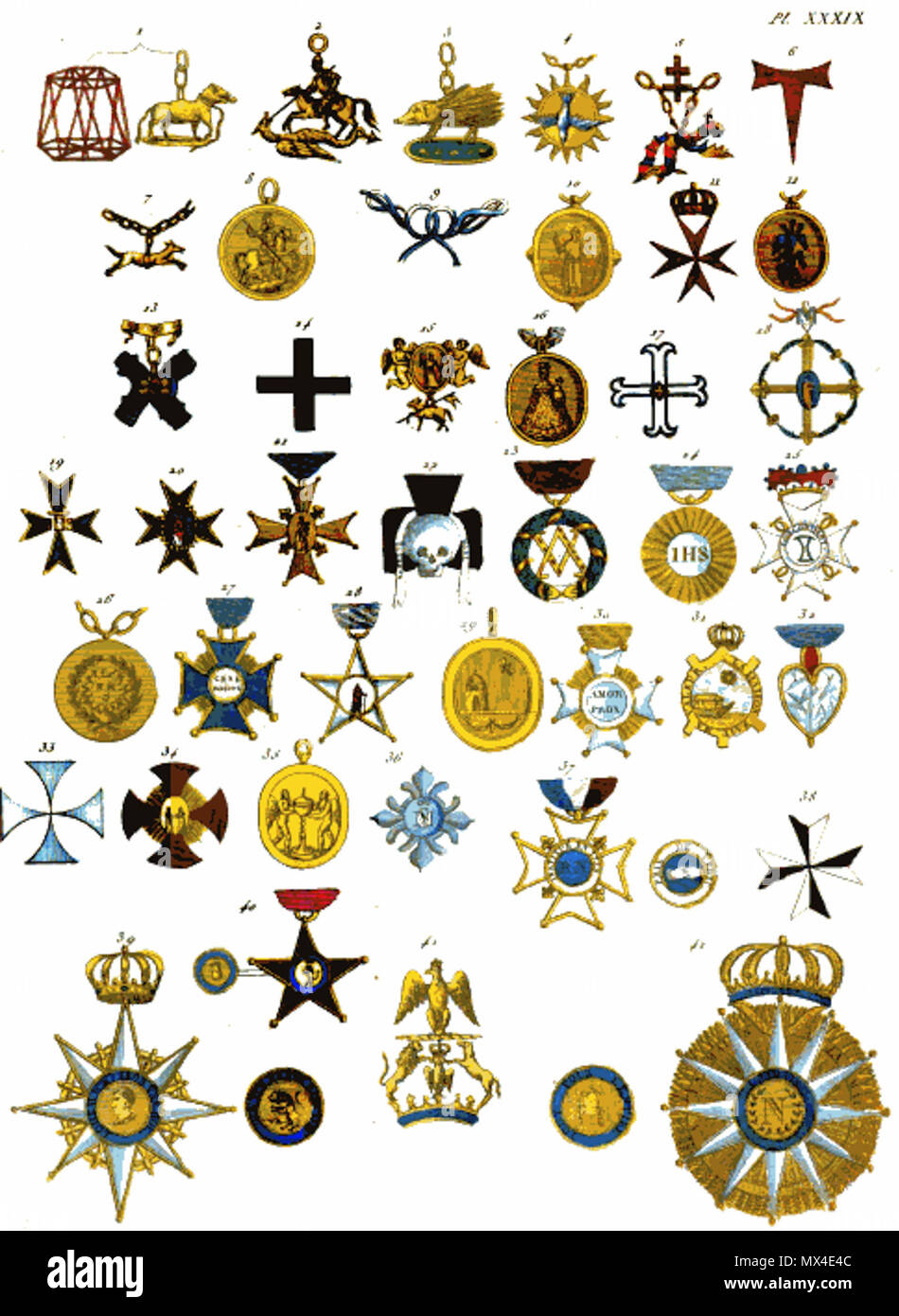 . Français: Sammlung historique des ordres de chevalerie civils et militaires... . 1820 56 Aristide Michel Perrot - Sammlung historique des ordres de chevalerie civils et militaires (1820) pl. XXXIX Stockfoto