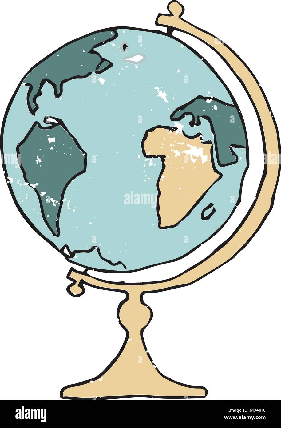 Globus Vector Illustration Zeichnung vintage Farbe weltkarten grün gelb Kartograph geometrischen Schule inventoryl Globe Education auf Weiß zurück Stock Vektor