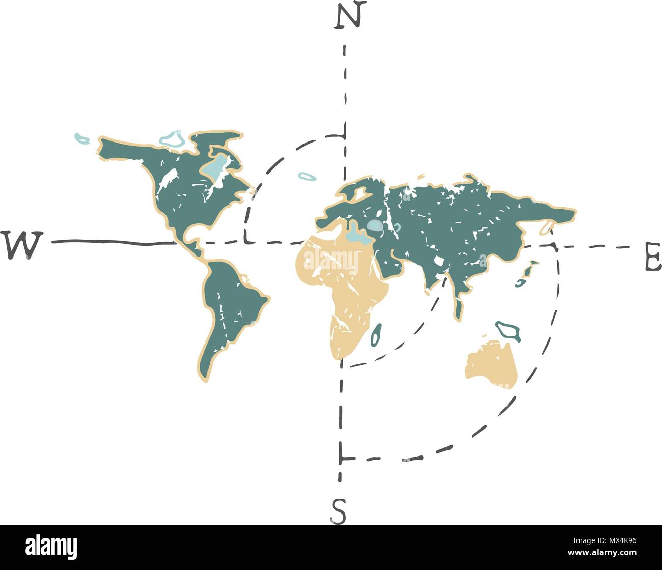 Weltkarte Weltkarten vector Abbildung Farbe grün gelb Kartograph auf weißem Hintergrund Stock Vektor