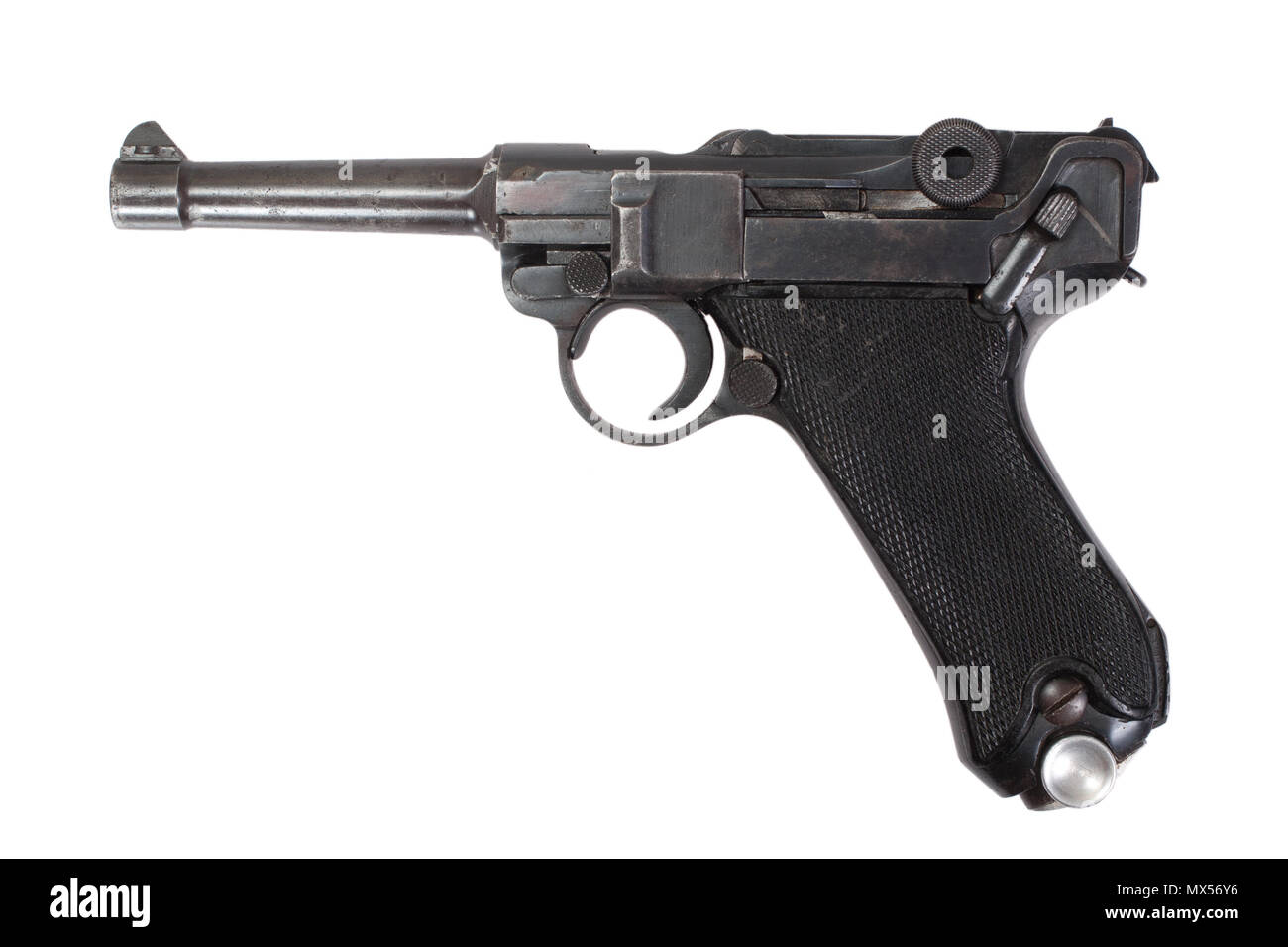 Luger P08 Parabellum Pistole isoliert Stockfoto