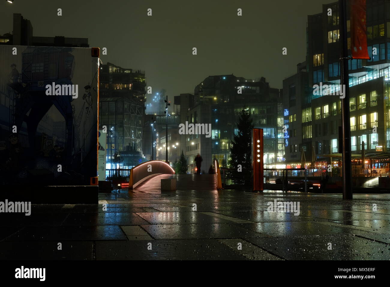 Entertainment Viertel Aker Brygge in Oslo Nachts Stockfoto