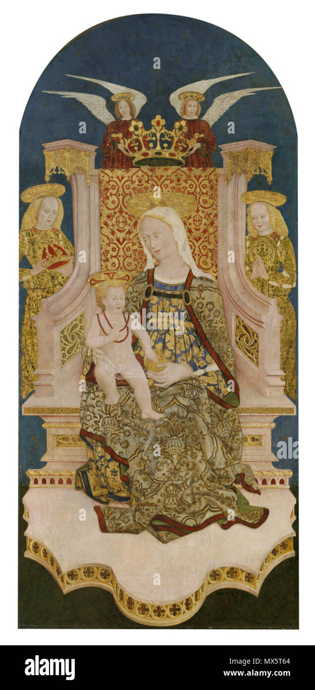 . Madonna mit Jesuskind thront mit Engeln. ca. 1400/1450. Unbekannt, Italien 386 Madonna mit Jesuskind thront mit Engeln Unbekannt Stockfoto