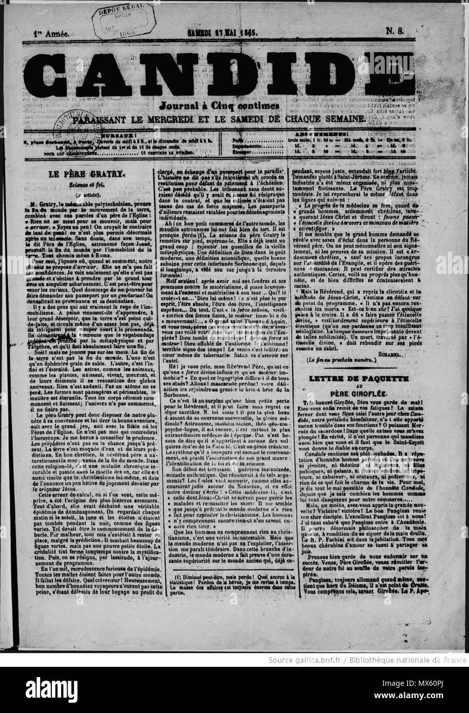 . Français: Zeitschrift 'Candide' de 1865. 17. Mai 1865. Unbekannt 110 Candide (1865) Stockfoto