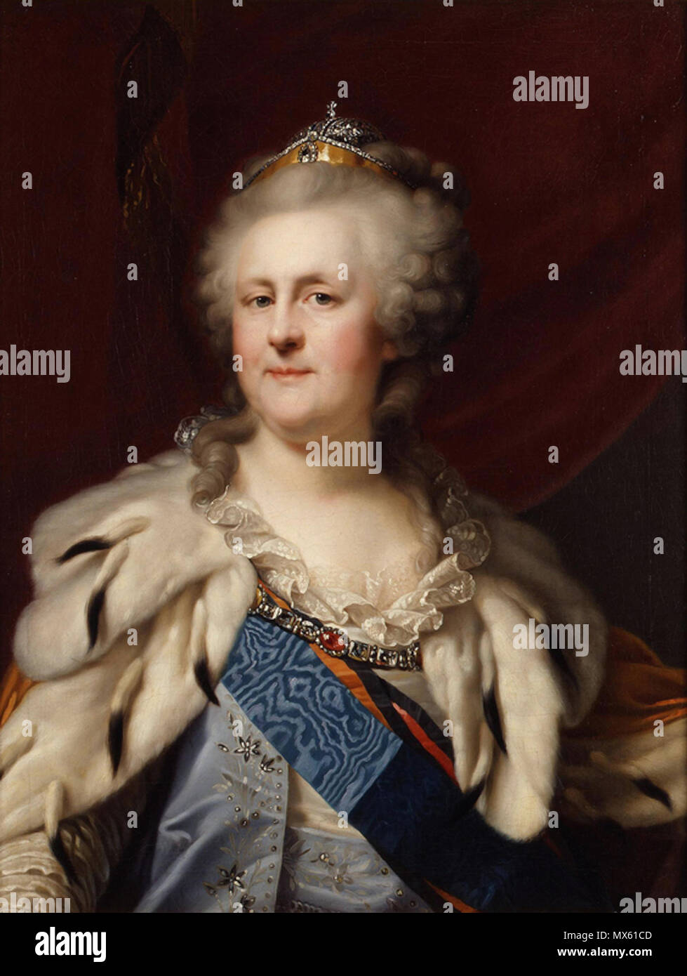 . Johann Baptist Lampi, Zarin Katharina II. von Russland (1729-1796) mit Diadem und Krönungsmantel, um 1794. Sophie Friederike Auguste von Anhalt-Zerbst heiratete 1745 den russischen Thronfolger Peter III. und trug seitdem den Namen Katharina. Nachdem sie Peter 1762 entmachtet hatte, regierte sie allein das Zarenreich. (Inv.-Nr. 1988/1498). 1793 oder 1794. Лампи Иоганн - Батист (Iohann-Baptist Ritter von Lampi, художник, старший) 119 Katharina II von J. B. Lampi (Deutsches Historisches Museum) Stockfoto