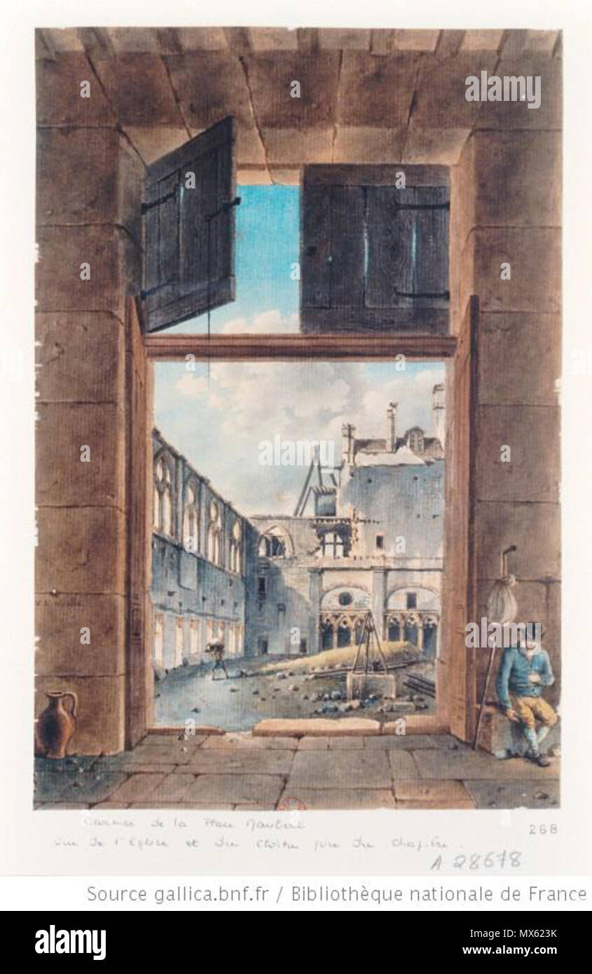 . Français: Chapitre du Couvent Des Carmes de la Place Maubert, rue Basse-des-Carmes, Paris. Dessin à la Plume et Lavis à l'encre Brune sur papier bleuté, 12,2 x 8 cm, en Herkunft de la collection Hippolyte Destailleur. . Tagesplan, 122 Kapitel Stockfoto