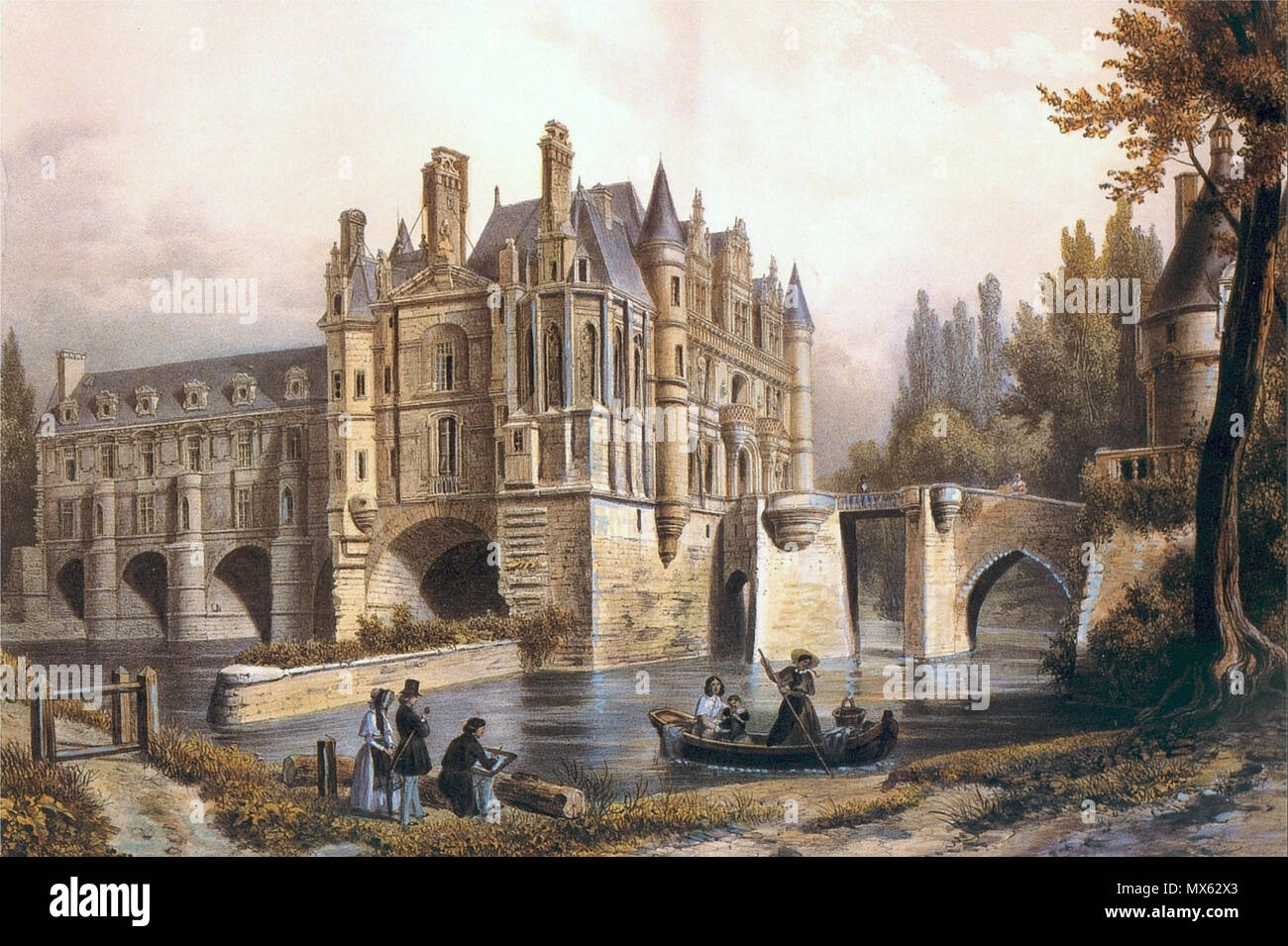 . Deutsch: Das Château de Chenonceau, Frankreich - altes Gemälde. Jahrhundert 126 Chenonceau, 03. Stockfoto