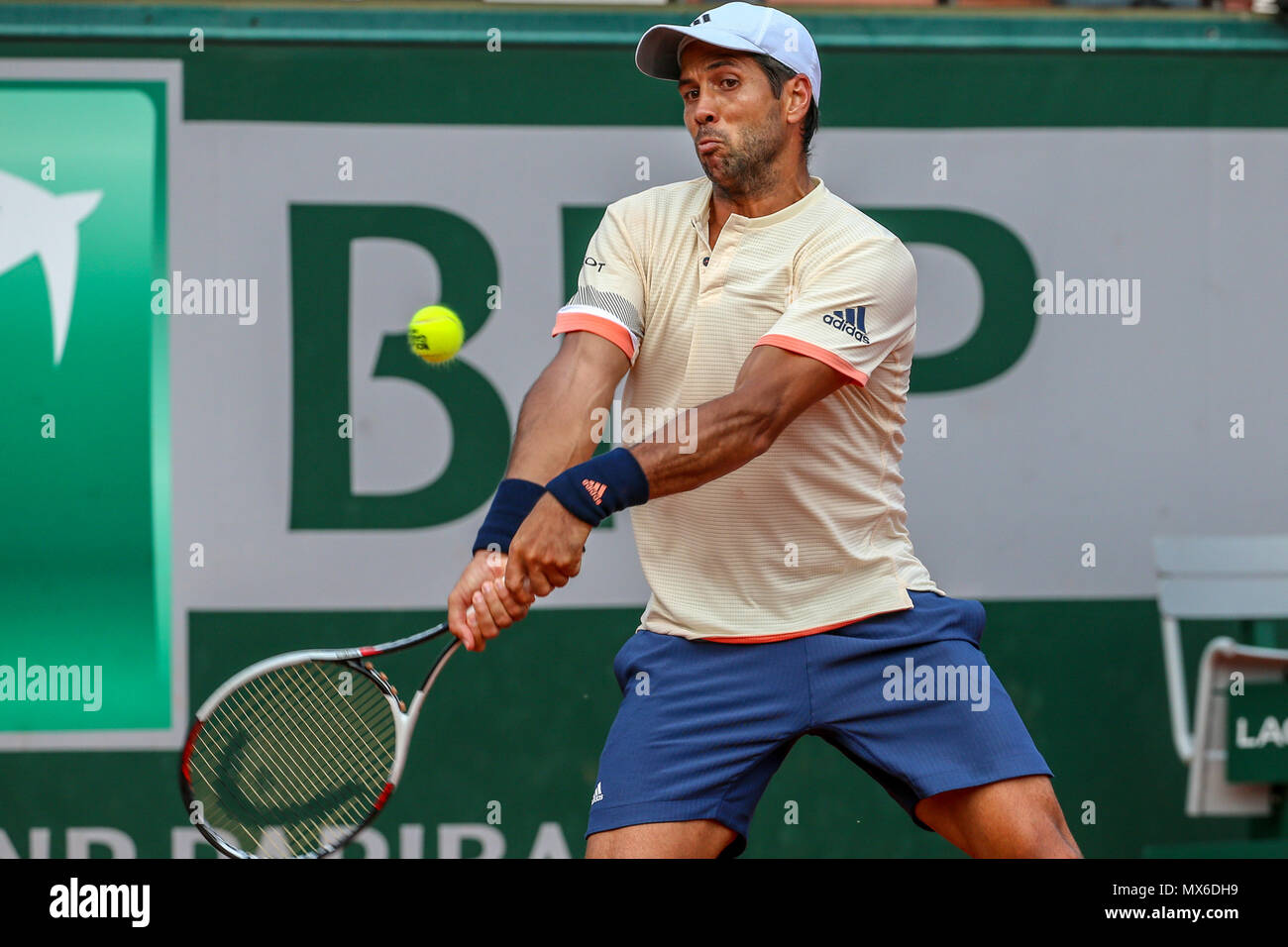 PARIS, WENN - 03.06.2018: ROLAND GARROS 2018 - Fernando Verdasco (ESP) in ein Gleiches gilt für die 2018 Turnier von Roland Garros in Paris statt, wenn. (Foto: Andre Chaco/Fotoarena) Stockfoto