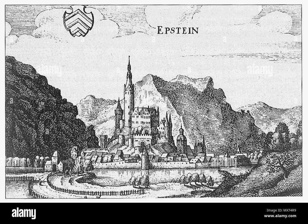 . Eppstein Burg war Stammsitz der Herren von Eppstein". 1646 105 Burg Eppstein Stockfoto