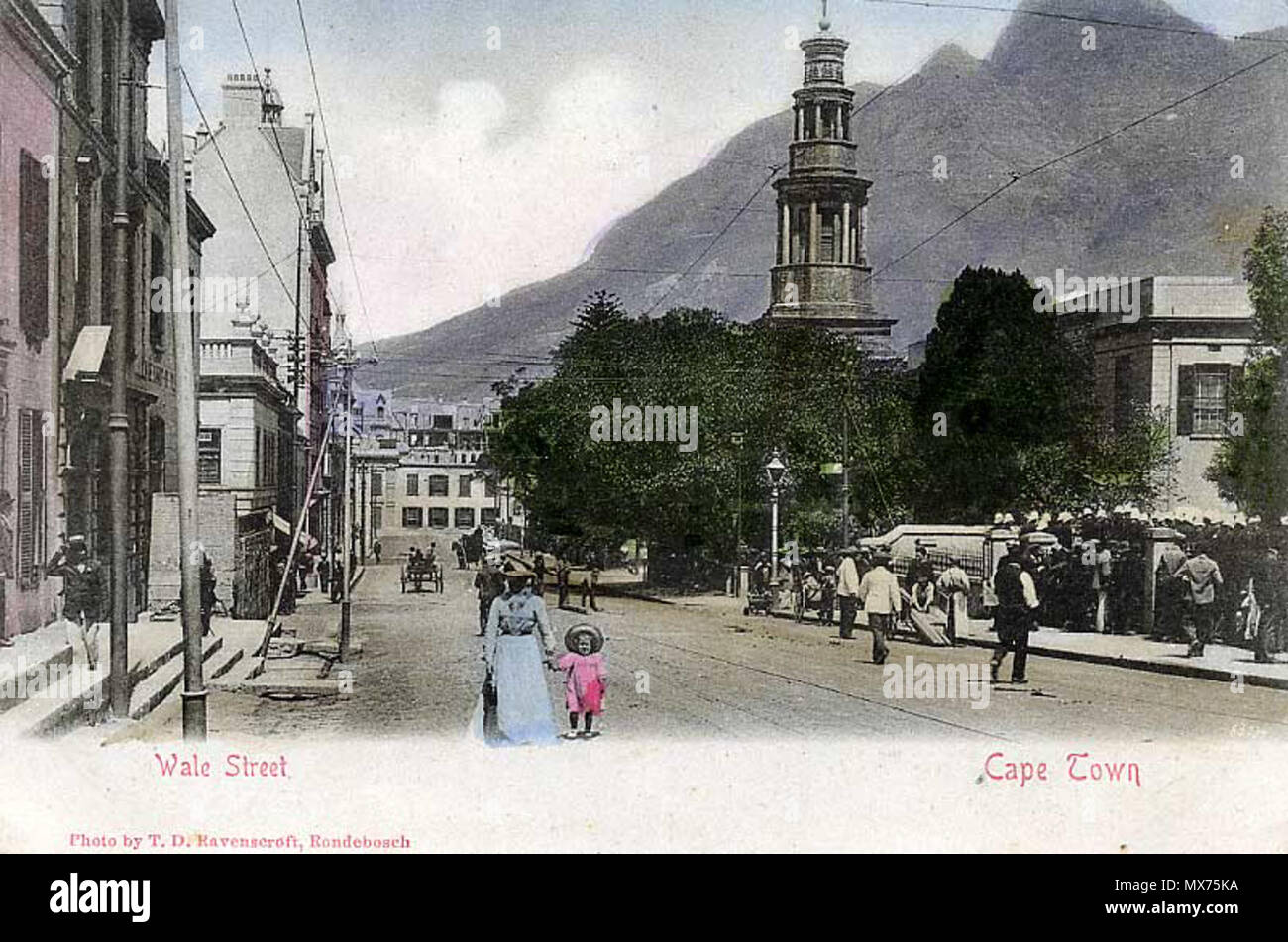 . Englisch: Blick auf Wale Street, Kapstadt c 1905. Foto einer original Postkarte c 1905 Veröffentlicht von T.D. Ravenscroft, Rondebosch. 6. Oktober 2005 (Original Upload Datum). Die ursprünglichen Uploader wurde Humansdorpie bei Wikipedia 111 Cape-Town-c 1900 Stockfoto