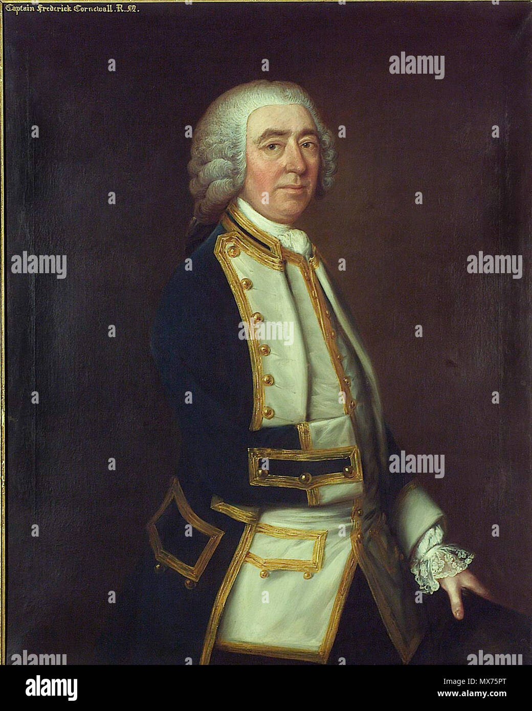 . Englisch: ein Porträt von Captain Frederick Cornewall. Er verlor seinen rechten Arm in der Schlacht von Toulon im Jahre 1744. ca. 1765. British School (c 1765) 111 Captain Frederick Cornewall (1706-1788) Stockfoto