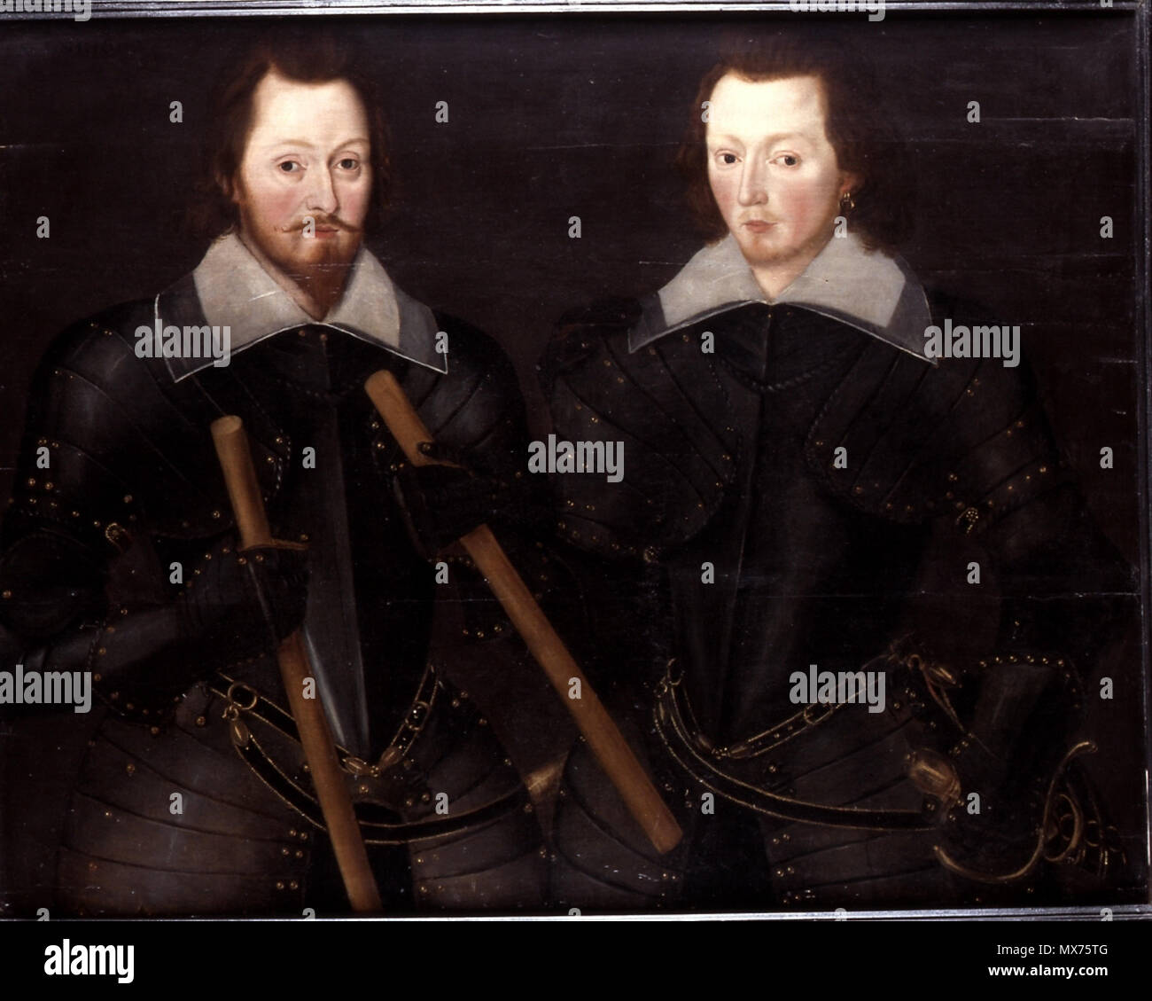 . Englisch: Sir Thomas Monson, 1st Baronet (1565-1641) und sein Sohn Sir John Monson, 2nd Baronet (1599-1683). ca. 1620. Anhänger von Robert Peake 563 SirThomasMonson und Sohn Stockfoto