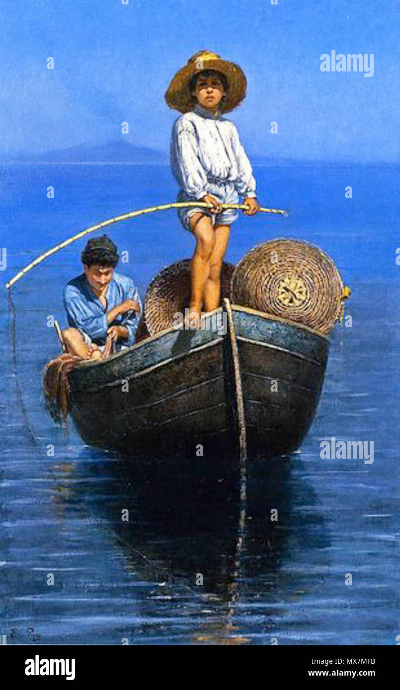 . Englisch: Edmond Jean de Pury (1845 - 1911) - ein junger italienischer Fischer (kleiner Junge auf einem Boot im Golf von Neapel) XIX Jahrhundert. 22. Juni 1892. Edmond-Jean de Pury 178 Edmond-Jean de Pury - ein junger italienischer Fischer (Golf von Neapel) Stockfoto