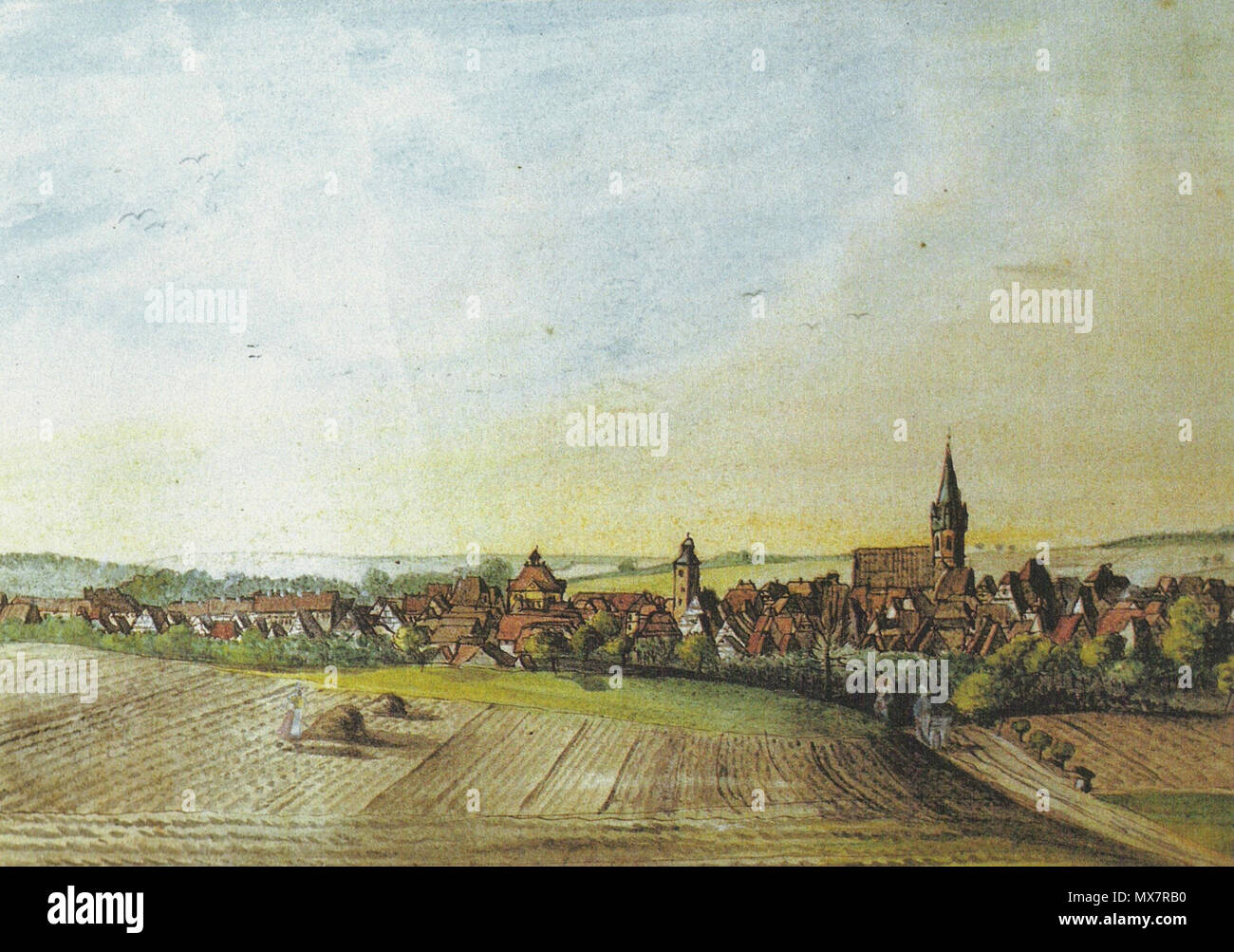 . "Eppingen von Südwest". 18. Oktober 2006. Autor unbekannt, Aquarell, um 1840 192 Eppingen-Unbekannt-1840 Stockfoto