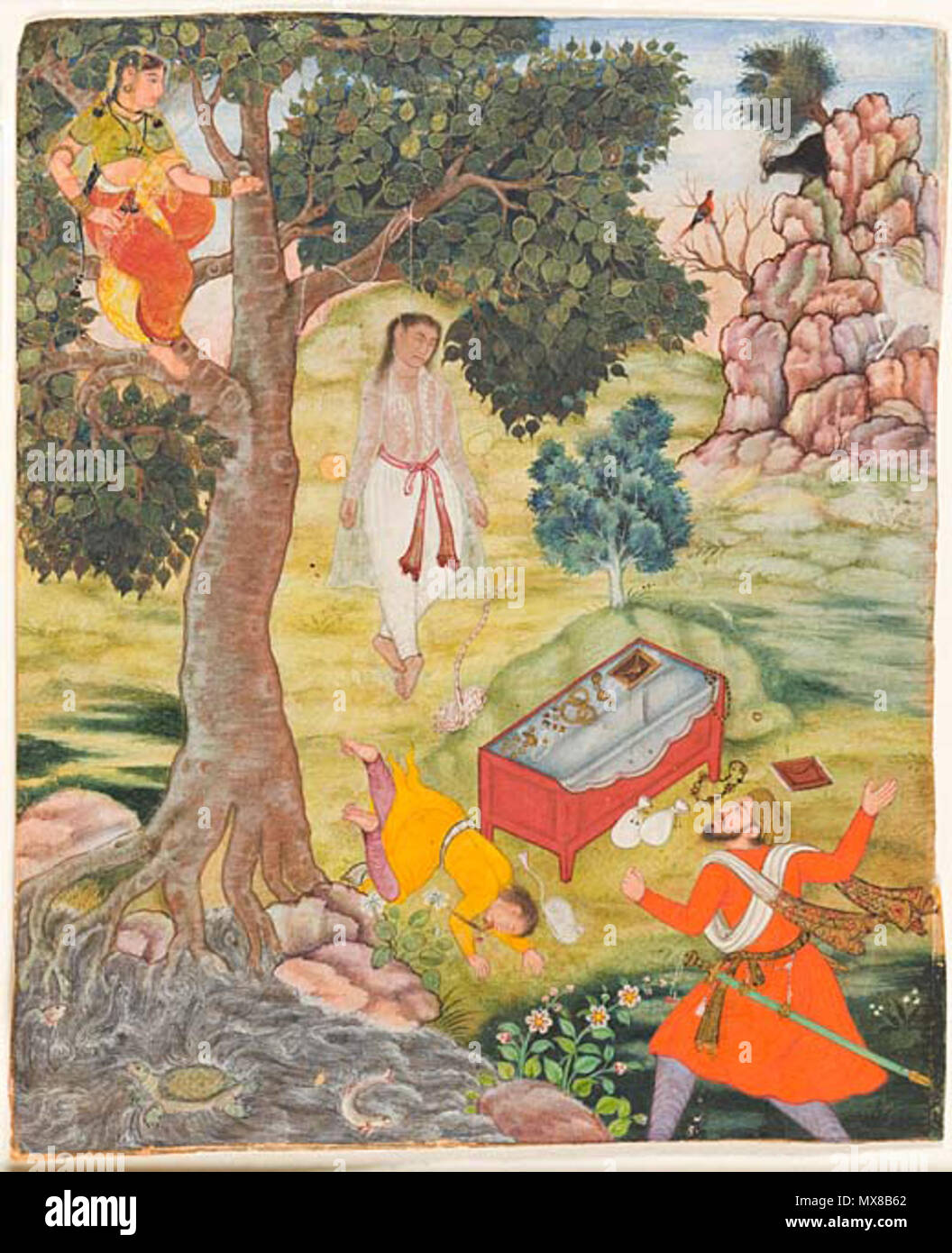 . Englisch: Pakistan, Lahore, mughal Geschichte der Siddhikari gerissen, aus dem Kathasaritsagara, ca. 1590; Malerei Aquarell, Opak, Gold, Aquarell und Tusche auf Papier, 6 1/2 x 5 1/4 in. (16,51 x 12,7 cm) aus dem Nasli und Alice Heeramaneck Sammlung, Museum Associates erwerben (M. 78.9.12) süd- und südostasiatischen Kunst Abteilung. Zur Zeit nicht auf öffentliche Ansicht klicken Sie hier für eine Liste der Kunstwerke auf der Anzeige in diesem kuratorischen Kollektion. ca. 1590 587 Geschichte der gerissen Siddhikari Stockfoto