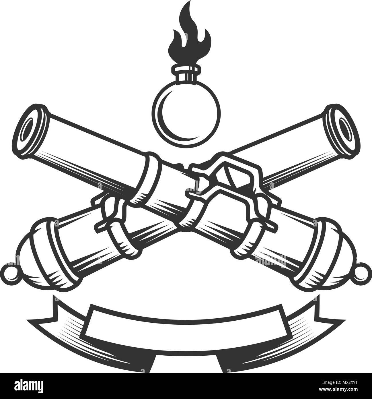 Emblem Vorlage mit Vintage Kanonen. Design Element für Logo, Label, sign. Vektorbild Stock Vektor