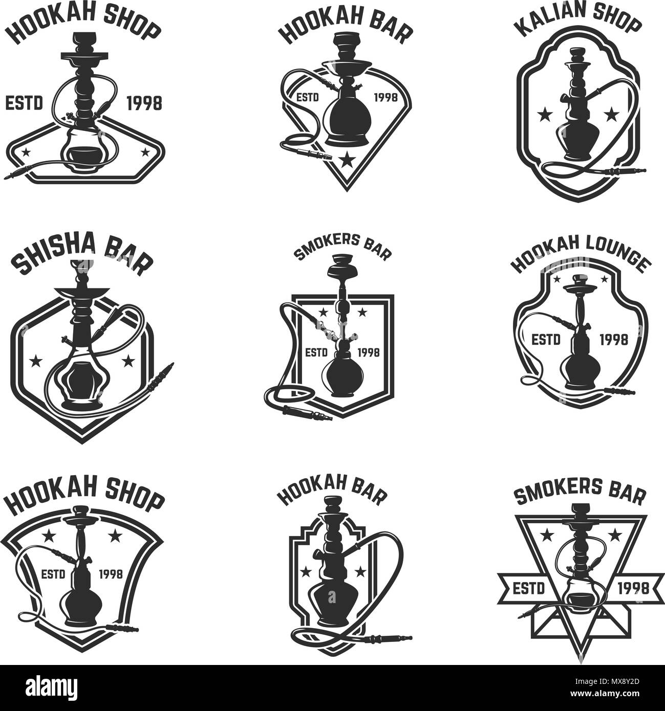 Satz von Shisha Bar Embleme. für Logo, Etiketten, Zeichen, Abzeichen