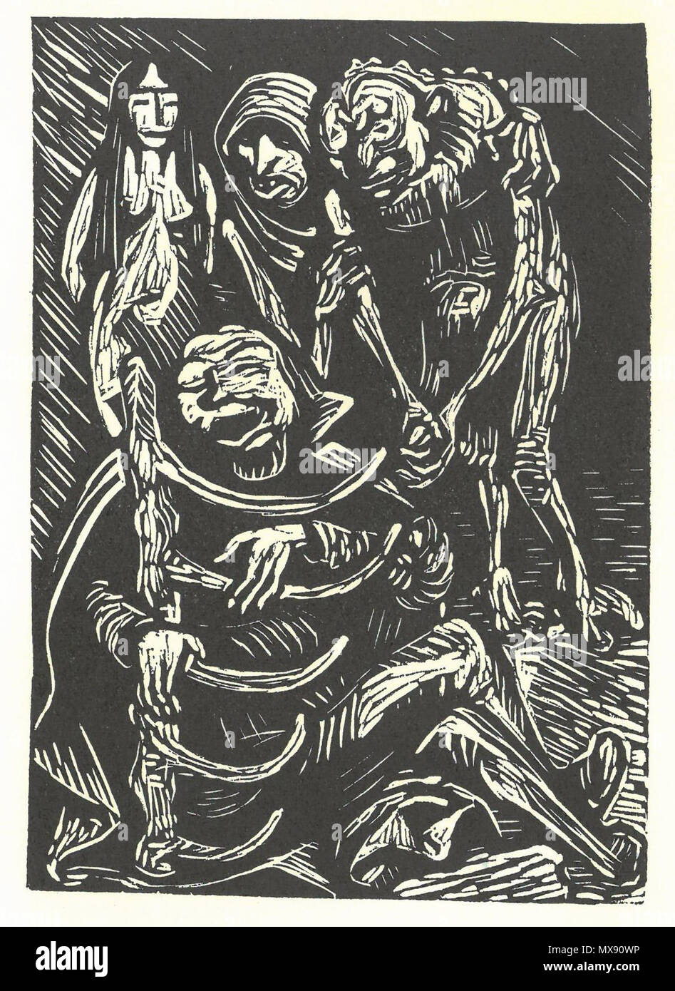 . English: 2. Holzschnitt aus dem Buch 'Walpurgisnacht' mit Holzschnitten von Ernst Barlach / Dm Text aus Goethes Faust I. Ernst Barlach (1870 - 1938) 249 Goethe, Barlach, Walpurgisnacht, der harfner Stockfoto