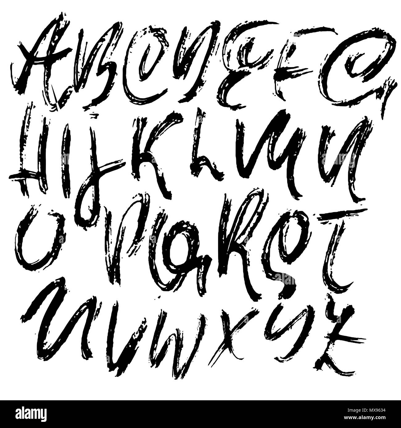 Grunge not Font. Moderne trockenen Pinsel Tinte schreiben. Handschriftliche Alphabet. Vector Illustration. Stock Vektor