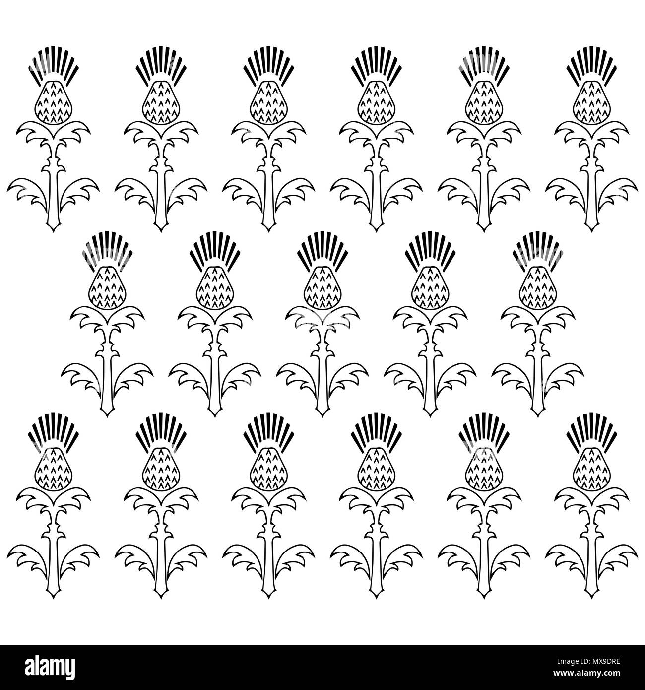 Tag der Unabhängigkeit von Schottland. Am 24. Juni. Konzept der ein nationaler Feiertag. Ornament Blumen einer Distel. Schwarz und Weiß. Vertikale Anordnung der Elemente Stock Vektor