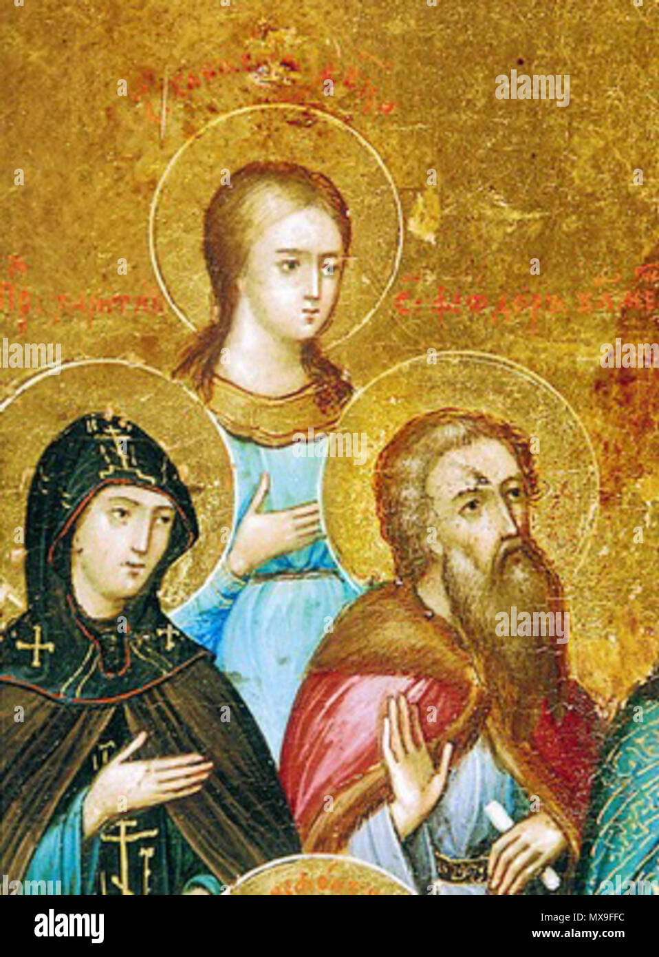 . Русский: Прав. Гликерия, дева Новгородская (по центру). Фрагмент Собор Новгородских святых иконы''. XIX в. 19. anonimus 248 Glikeriya von Nowgorod Stockfoto