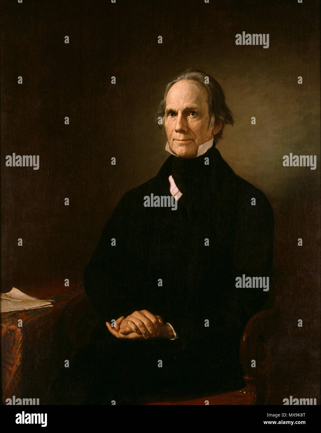 . Englisch: Öl auf Leinwand Portrait von Henry Clay von Henry F. Darby (1829-1897) Höhe: 49.25 Zoll (125,1 cm) Breite: 39.75 Zoll (101 cm) Unterschrift (unten rechts): H.F. DARBY Kat.-Nr. 32.00002.000. ca. 1858. Henry F. Darby (1829-1897) 274 Henry Clay Portrait von Henry F. Darby Stockfoto