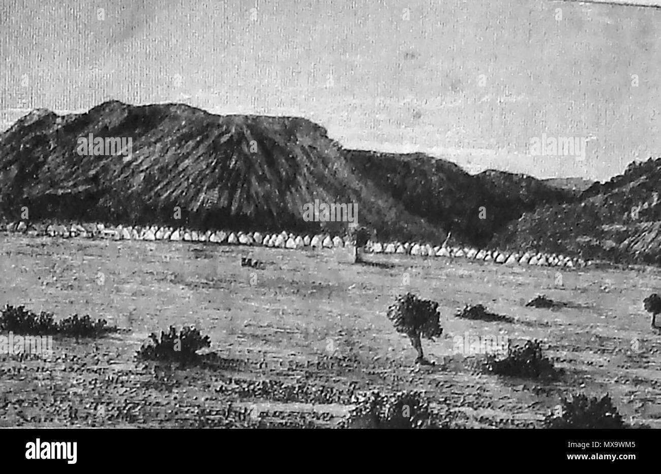 1905 - Eine britische Missionar Siedlung und Lager an der Stadt von Shoshong, Bechuanaland, (Botswana), Afrika, nachdem es fast eine wüste Einöde geworden, nachdem ein Wassermangel Stockfoto