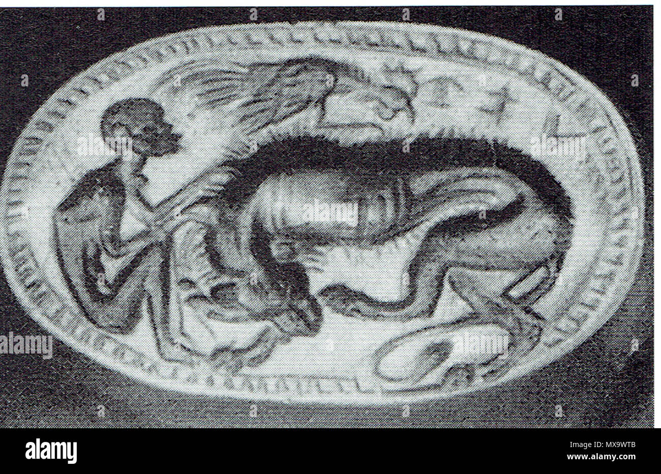 . Englisch: 5. Jahrhundert v. Chr. Edelstein Dichtung, ein Löwe, ein Affe (?) und ein Hahn. 5. Jahrhundert v. Chr.. Unbekannt 254 griechische Dichtungen 2 Stockfoto