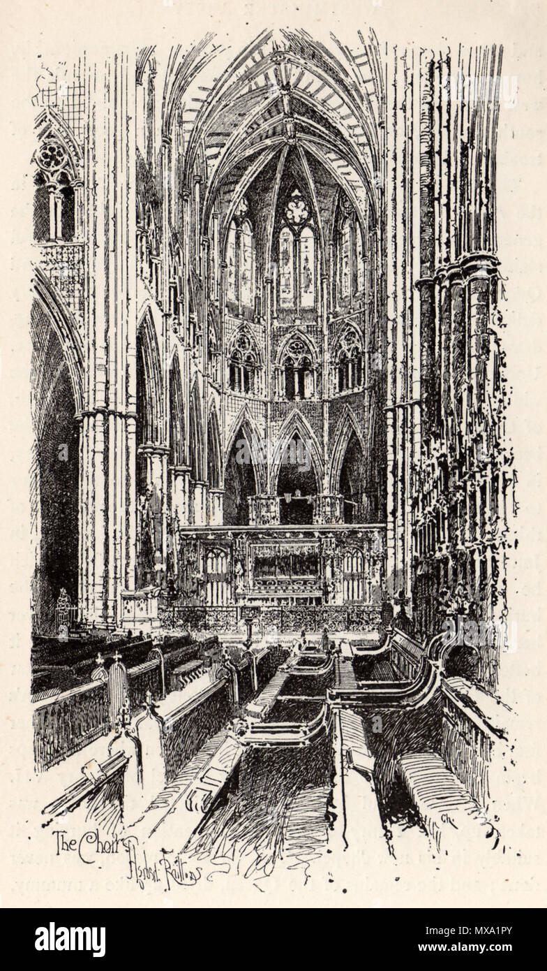 . Englisch: Illustration von Herbert Railton (1857-1910), von einem kurzen Überblick über die Westminster Abbey (1894) von WJ Loftie. 16. November 2009. Mann vyi 276 Herbert Railton der Chor eine kurze Darstellung der Westminster Abbey 1894 Stockfoto